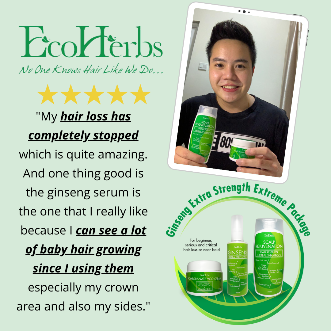 EcoHerbs Ginseng Extra Strength Herbal Hair Growth Serum For New Hair Growth, Thicker, Stronger Hair (For Mild & Severe Hair Thinning & Balding)