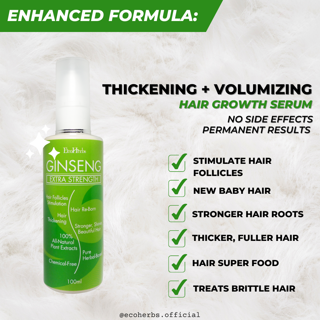 EcoHerbs Ginseng Extra Strength Herbal Hair Growth Serum For New Hair Growth, Thicker, Stronger Hair (For Mild & Severe Hair Thinning & Balding)